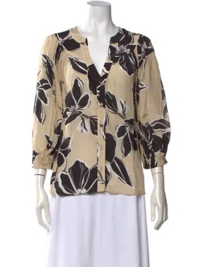 Pre-owned Gilner Farrar Floral Print V-neck Blouse W/ Tags In Neutrals