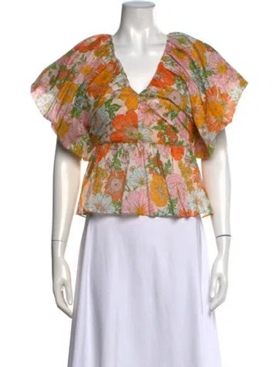 Pre-owned Gilner Farrar Floral Print V-neck Top In Multicolor
