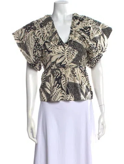 Pre-owned Gilner Farrar Floral Print V-neck Top W/ Tags In Neutrals