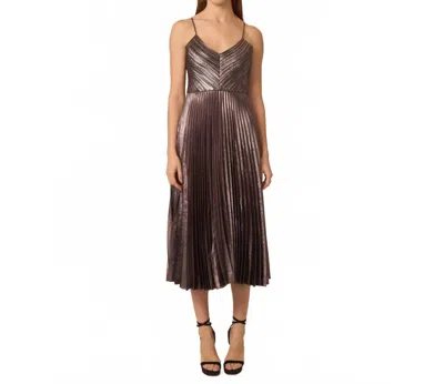 Gilner Farrar Indie Pleated Cami Midi Dress In Silver Metallic Pleating In Brown