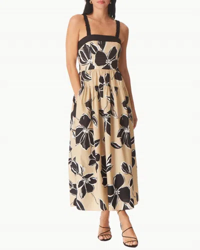Gilner Farrar Julien Midi Dress In Khaki Graphic Floral Print In Neutral