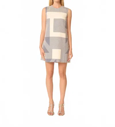 Gilner Farrar Kirby Dress In Navy And White With Geometric Print In Multi