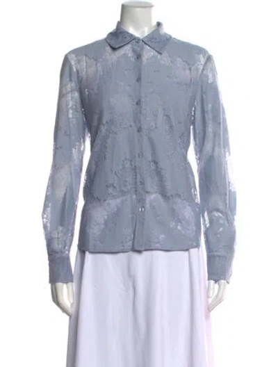 Pre-owned Gilner Farrar Lace Pattern Long Sleeve Blouse In Blue