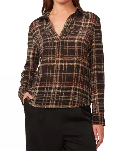Gilner Farrar Lia Blouse In Black Plaid In Brown