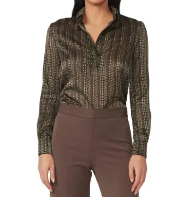 GILNER FARRAR LIA BUTTON DOWN BLOUSE IN SATIN GREEN BURNOUT