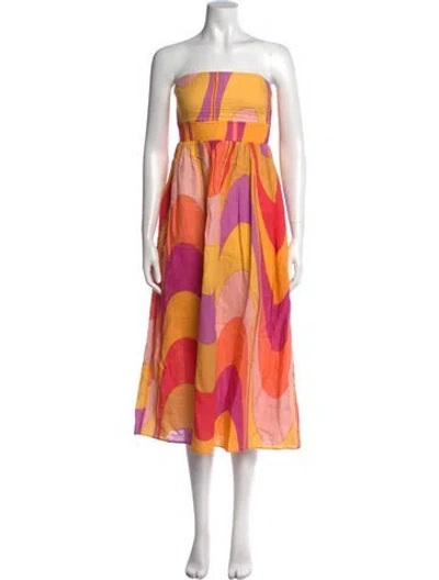 Pre-owned Gilner Farrar Linen Midi Length Dress In Orange