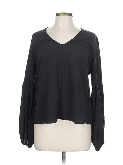 Pre-owned Gilner Farrar Long Sleeve Silk Top Black V Neck Tops