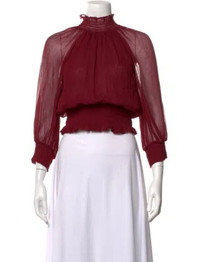 Pre-owned Gilner Farrar Mock Neck Long Sleeve Blouse In Red