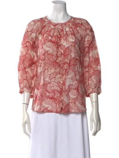 Pre-owned Gilner Farrar Printed Crew Neck Blouse W/ Tags In Pink