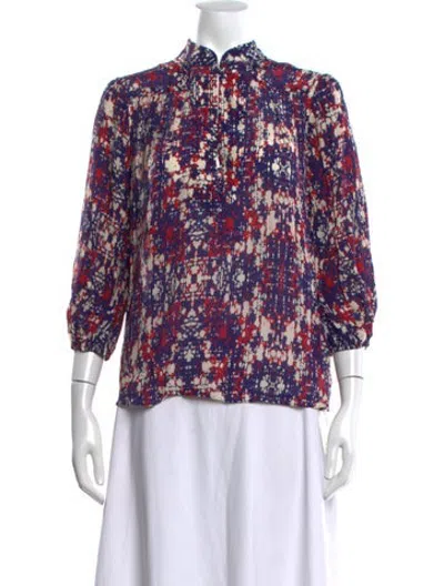 Pre-owned Gilner Farrar Printed Three-quarter Sleeve Top W/ Tags In Multicolor