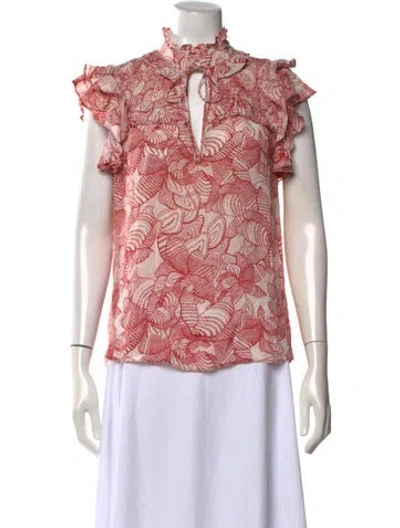 Pre-owned Gilner Farrar Printed Tie Neck Blouse In Pink