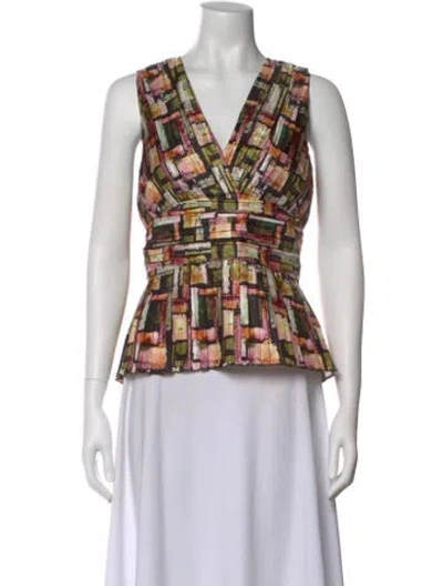 Pre-owned Gilner Farrar Printed V-neck Crop Top In Neutral