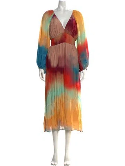 Pre-owned Gilner Farrar Tie-dye Print Midi Length Dress W/ Tags In Multicolor