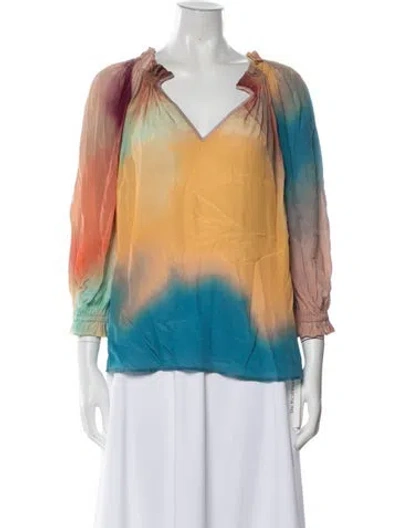 Pre-owned Gilner Farrar Tie-dye Print V-neck Blouse In Multicolor
