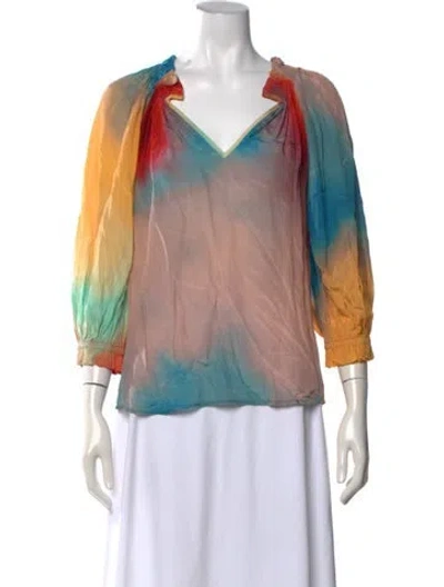 Pre-owned Gilner Farrar Tie-dye Print V-neck Blouse W/ Tags In Multicolor