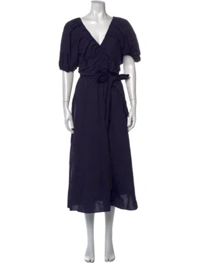 Pre-owned Gilner Farrar V-neck Midi Length Dress In Blue