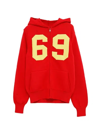 Gimaguas 69 Front-zip Hoodie In Red