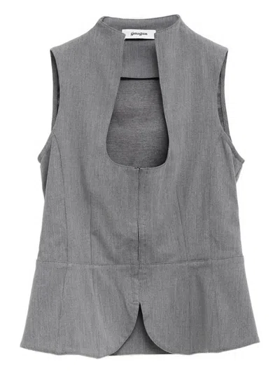 Gimaguas Amor U-neck Curved-hem Top In Gray