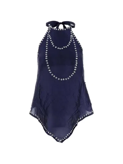 Gimaguas Belle Stud-embellished Halterneck Blouse In Blue