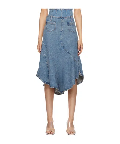 Gimaguas Diana Asymmetric Panelled Denim Skirt In Blue