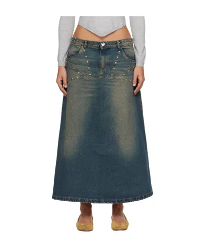 GIMAGUAS BLUE STUDDED DENIM MAXI SKIRT