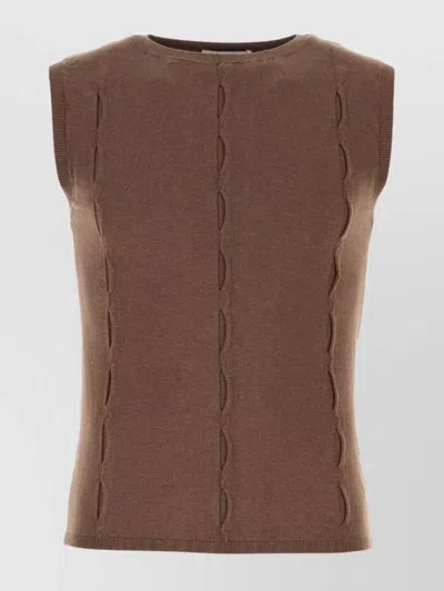 Gimaguas Cable Knit Crew Neck Ribbed Sleeveless Vest In Brown