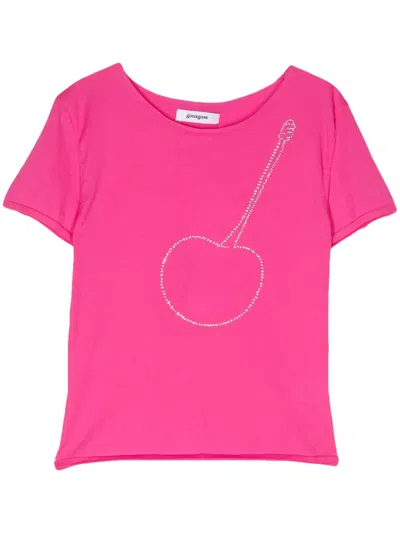 Gimaguas Cherry Rhinestone-embellished T-shirt In Pink