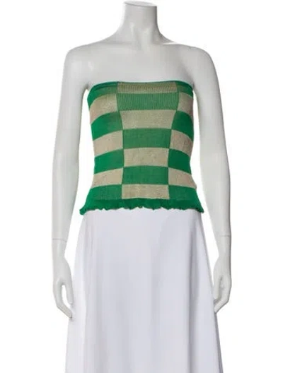 Pre-owned Gimaguas Colorblock Pattern Strapless Crop Top In Green