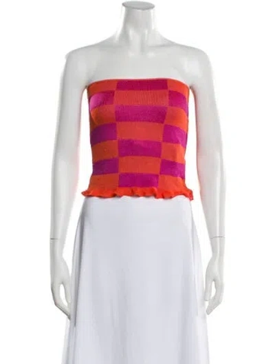 Pre-owned Gimaguas Colorblock Pattern Strapless Crop Top In Pink