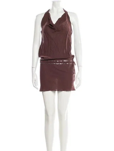 Pre-owned Gimaguas Cowl Neck Mini Dress In Brown