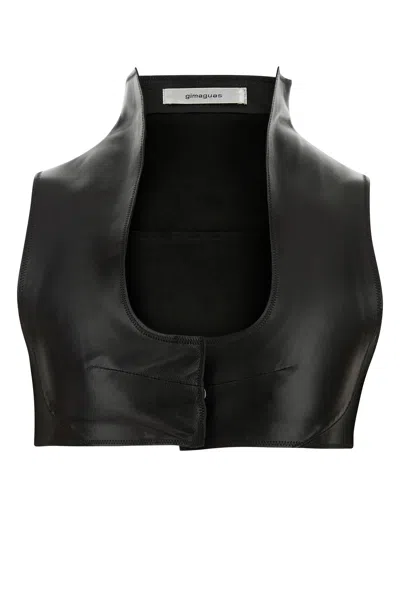 Gimaguas Leather Jill Crop Top High Collar In Black