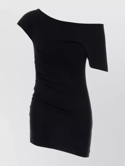 Gimaguas Daria Stretch Viscose Asymmetric One Shoulder Mini In Black