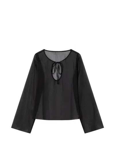 Gimaguas Delia Self-tie Long-sleeved Blouse In Black