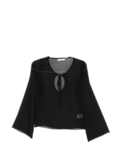 Gimaguas Delia Tie-neck Long-sleeve Top In Black