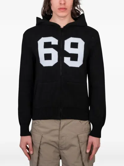 Gimaguas Distressed Intarsia-knit Hoodie In Black