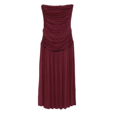 Gimaguas Fortuna Strapless Gathered Midi Dress In Brown