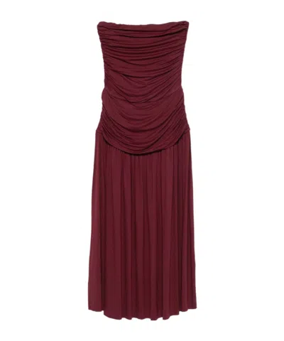 Gimaguas Fortuna Strapless Gathered Midi Dress In Brown