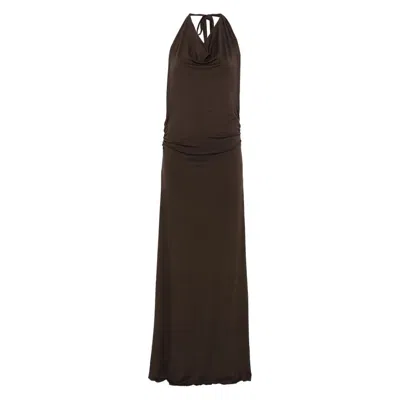 Gimaguas Sleeveless Maxi Dress Halter Neckline In Burgundy