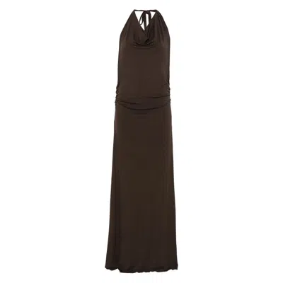 Gimaguas Sleeveless Maxi Dress Halter Neckline In Burgundy