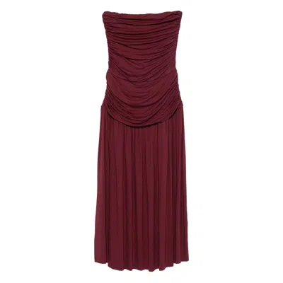 Gimaguas Fortuna Strapless Gathered Midi Dress In Brown