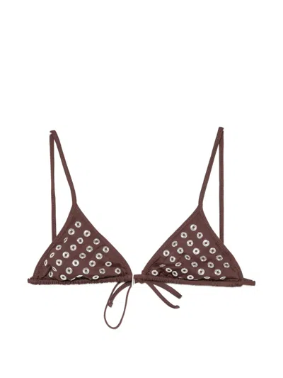Gimaguas Eyelet-embellished Triangle Bikini Top In Brown
