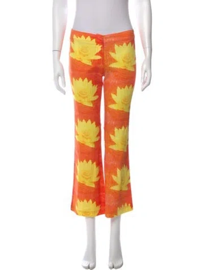 Pre-owned Gimaguas Floral Print Straight Leg Pants In Orange