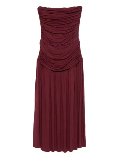 Gimaguas Fortuna Strapless Gathered Midi Dress In Red