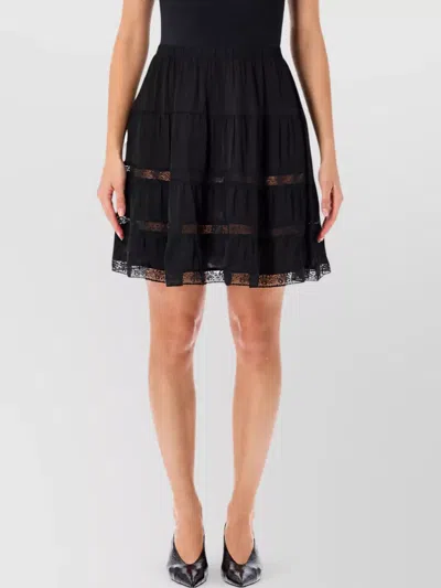 Gimaguas Cielo Lace-trim Tiered Midi Skirt In Black