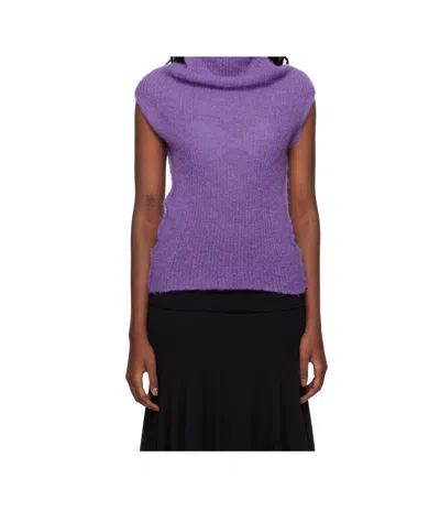 Gimaguas Fuzzy Off-shoulder Knitted Top In Purple