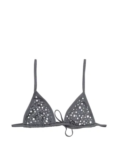Gimaguas Gaia Crystal-embellished Bikini Top In Gray