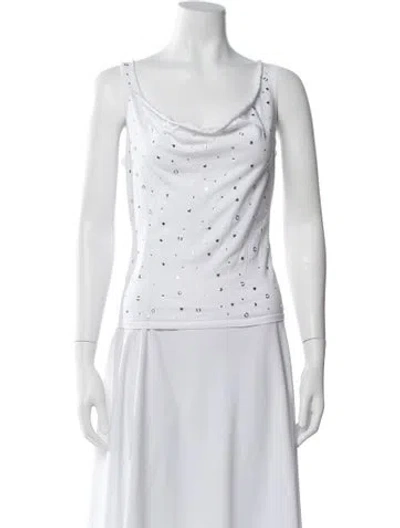 Pre-owned Gimaguas Graphic Print Scoop Neck Crop Top In White