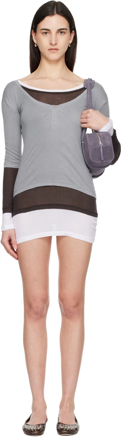Gimaguas Gemma Long-sleeve Button Mini Dress In Gray