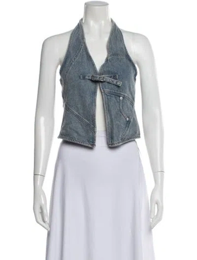 Pre-owned Gimaguas Halterneck Sleeveless Crop Top In Blue
