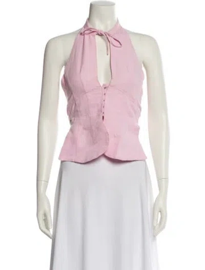 Pre-owned Gimaguas Halterneck Sleeveless Crop Top In Pink
